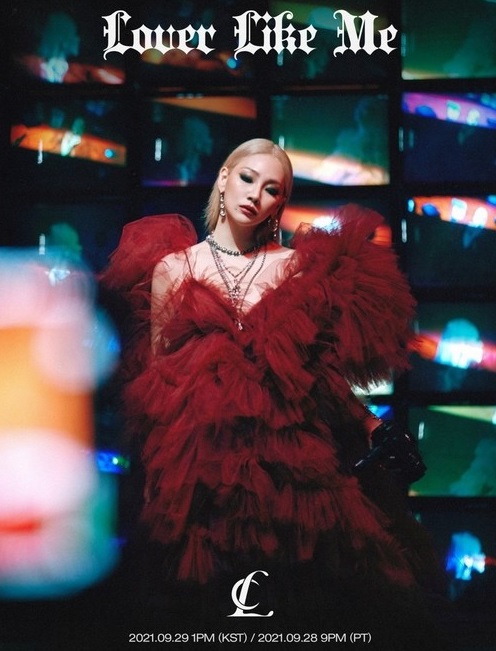 CL’s concept photo of Lover Like Me Blonde and red dress